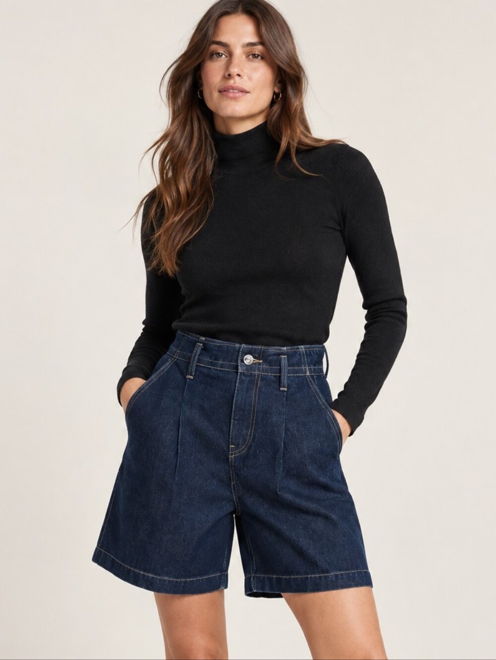 ARITZIA WILFRED Roundabout Bermuda Shorts In No Stress Dark Blue Denim Size 28